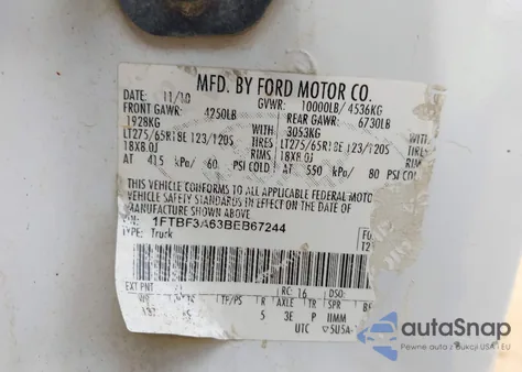 2011 Ford F-350 Xl from USA, damaged, VIN 1FTBF3A63BEB67244